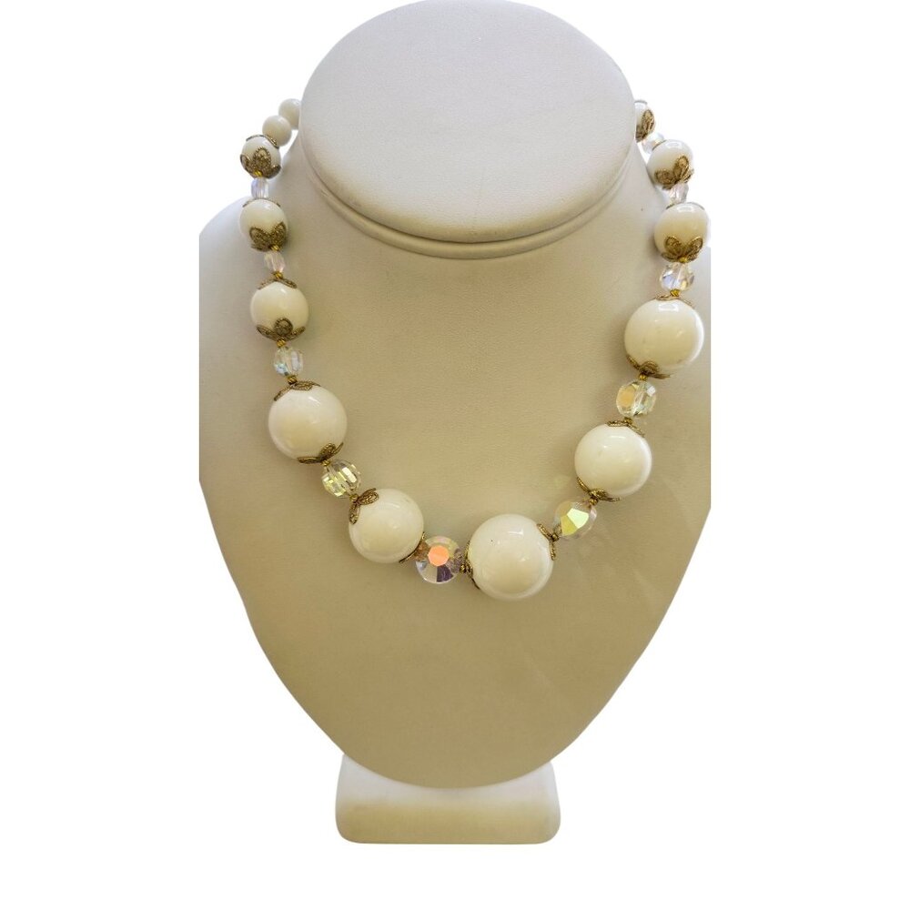 Vintage Acrylic & AB Crystal Necklace (A8246)